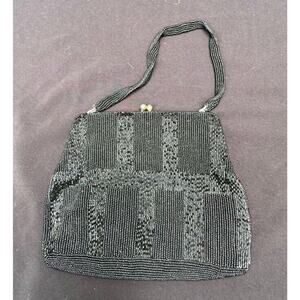 Stunning Vintage Richere Black Beaded Purse Clutch Beaded Strap High Quality C11
